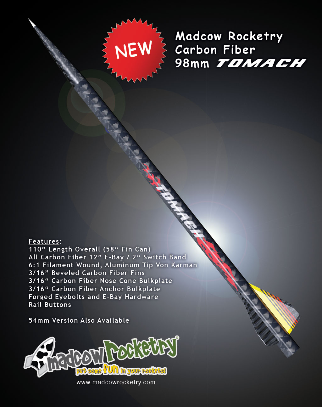 4" (98mm) Carbon FIber Tomach Madcow Rocketry